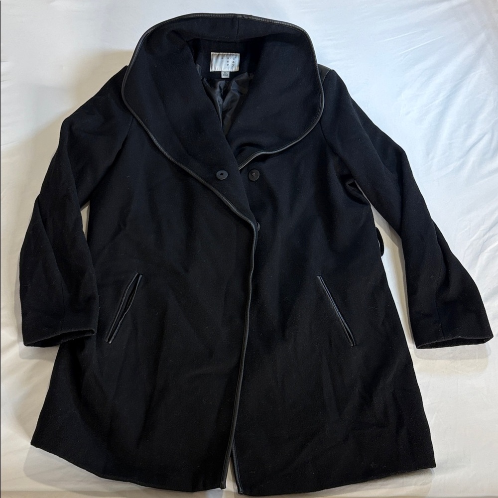 a.n.a Black Wool-Blend Pea Coat with Shawl Collar